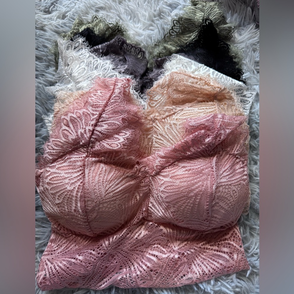 Lace Bralette Set - Pink, Black, Cream